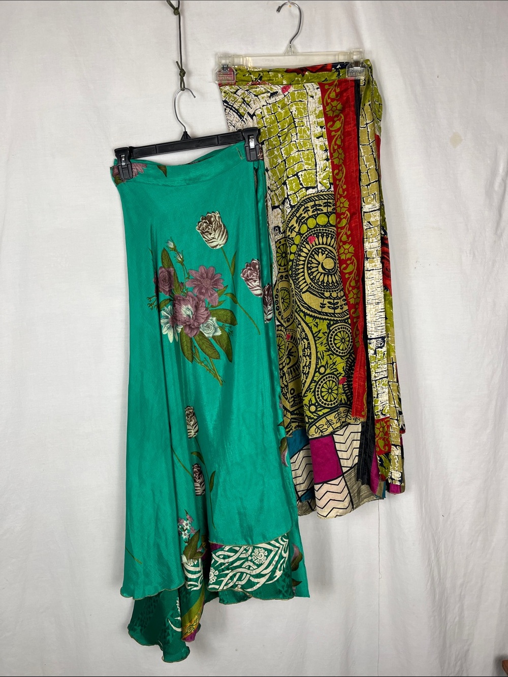 Bundle of 2 Boho Magic Wrap Skirts: Abstract Floral and Green Floral Sequin